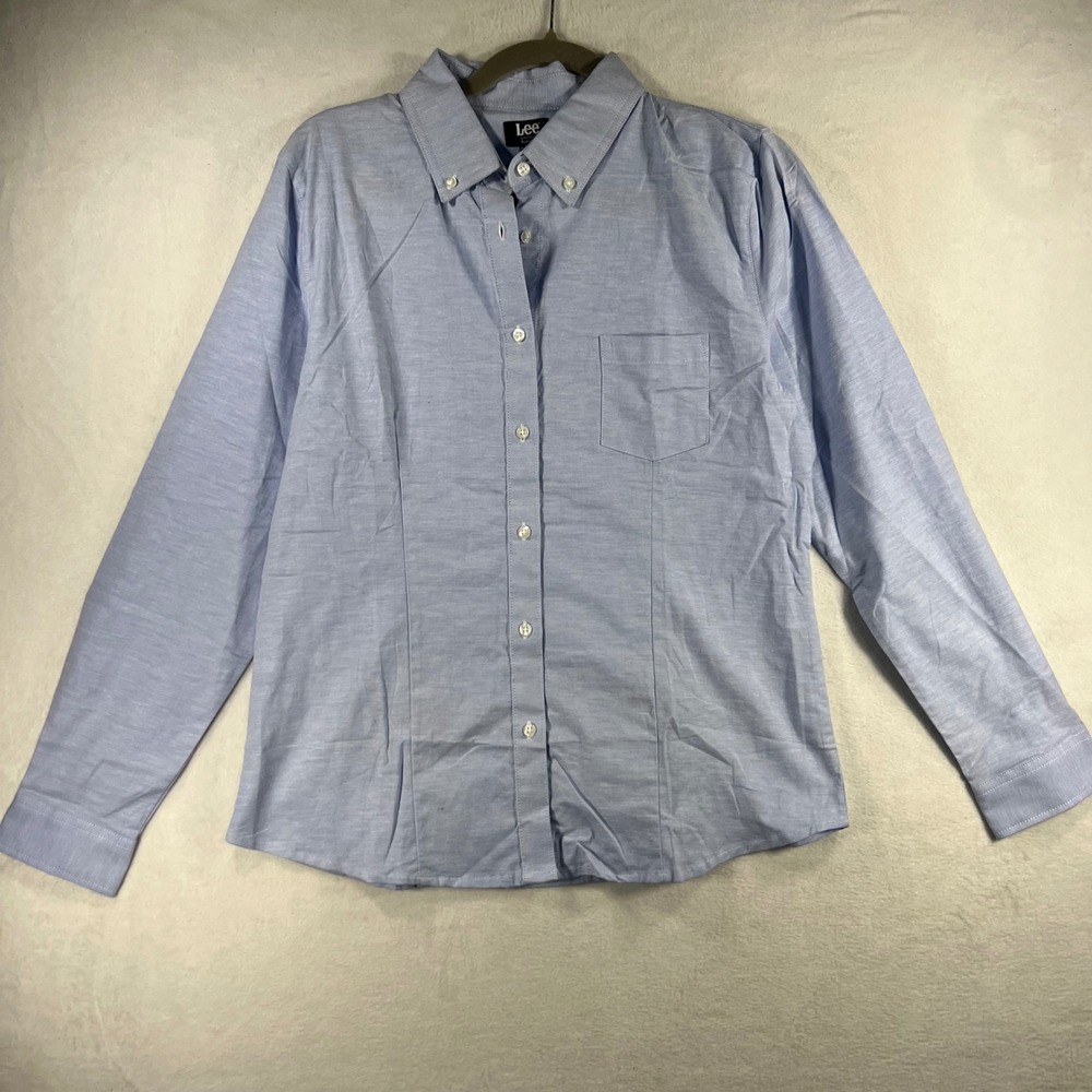 Lee Uniforms Womens Long Sleeve Button Down Shirt Blue Oxford Built to Fit